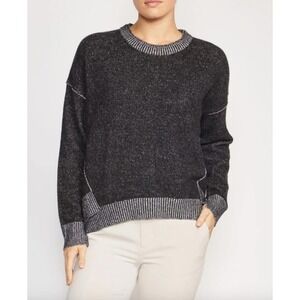 Brochu Walker Brighter Overlay Crew Black 100% Cashmere Sweater women's Medium